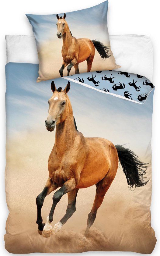 4KidsOnly DREAMEE Dekbedovertrek - Desert Horse - 140x200 cm + kussenloop 60x70 cm - Bruin/Blauw