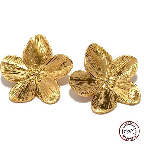 Borasi Bloemen Oorbellen Goudkleurig | 18K Goldplated | Flower | Statement Oorbellen | Dames Sieraden
