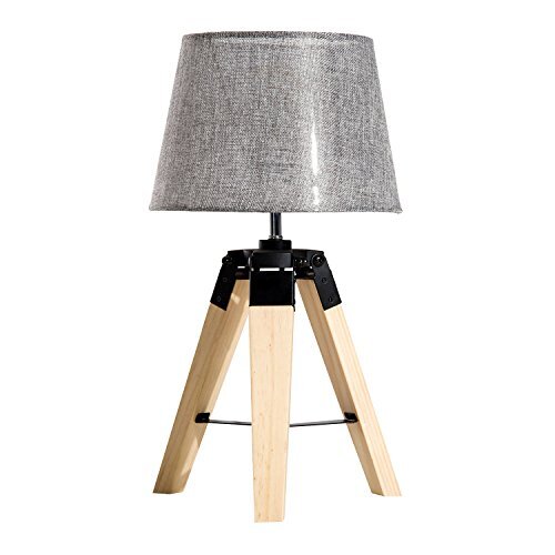 homcom Tischleuchte Tischlampe Nachttischlampe E27 Leinenoptik, Kiefer+Polyester, 24x24x45cm (Grau)