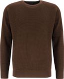 OLYMP Casual modern fit trui structuur - katoenmengsel - O-hals - bruin