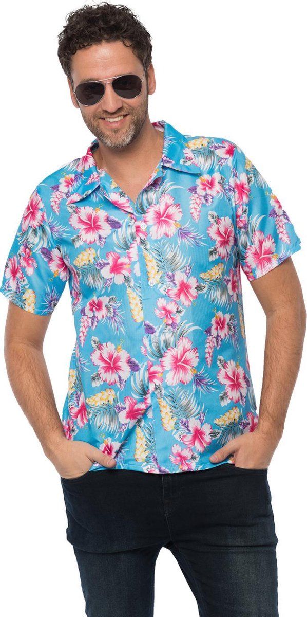partychimp Luxe Hawaii Blouse Heren | Maat XL | Blauw