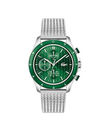Lacoste Chronograaf Quartz Horloge voor mannen Collectie Neo Heritage met Siliconen of Roestvrij Staal Armband, Zilver, Klassiek