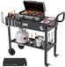 Latios Chariot de barbecue - Table de travail / Table de grill BBQ - Pliable - Plateau 78,7 x 43,2 cm - Avec roues - Porte-rouleau de cuisine - Bac à outils magnétique - Chariot de service