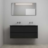 On Line Mat Zwart On-Line Badkamermeubelset - 120 cm - Voorgemonteerd - Ladestructuur - Acryl Wastafel - zonder Kraangat - Spiegel met LED-Verlichting