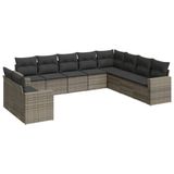 vidaXL 11-delige Loungeset met Kussens, Poly Rattan, Grijs