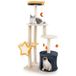COSTWAY Arbre à chat à 5 niveaux, arbre à chat avec grotte pour chat, coin salon en peluche, jouets suspendus et poteaux en sisal, meuble pour chat, arbre d'escalade mignon