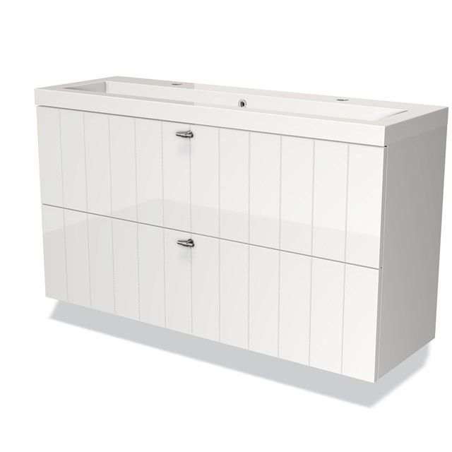 Maxaro Badkamermeubel 120cm Modulo Slim Hoogglans Wit 2 Lades Lamel Wastafel Mineraalmarmer