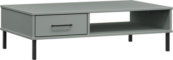 vidaXL Salontafel met metalen poten OSLO massief grenenhout grijs
