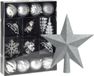Christmas Decoration Kerstballen en ornamenten - incl. ster piek - zilver/wit - kunststof