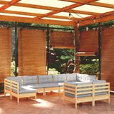 The Living Store Loungeset Tuin - Grenenhout - Grijs - Hoekbank - Middenbank - 8-persoons