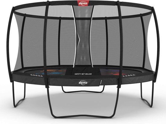 BERG Champion Regular 430 Levels Trampoline Op Poten - Rond - Safety Net Deluxe - AirFlow Pro Springdoek - TwinSpring - Grijs