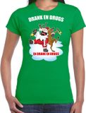 Bellatio Decorations Shoppartners Bv Fout Kerstshirt / Kerst t-shirt Drank en drugs groen voor dames - Kerstkleding / Christmas outfit XL