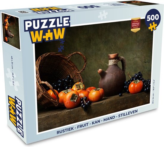 MuchoWow Puzzel Rustiek - Fruit - Kan - Mand - Stilleven - Legpuzzel - Puzzel 500 stukjes - Sinterklaas cadeautjes - Sinterklaas voor grote kinderen