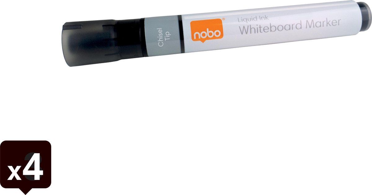 Nobo Liquid Ink Whiteboard Markers - Zwart - 4 Stuks