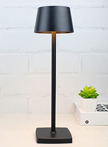 Seihoae Oplaadbare draadloze LED-tafellamp, 5200 mah batterijgevoede bureaulamp, USB draagbaar metalen licht, nachtkastje mini klein bedlampje voor binnen buiten restaurant bar coffeeshop, zwart