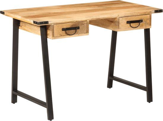 vidaXL Bureau met lades 105x55x70 cm massief mangohout en ijzer