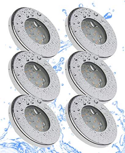 Trango 6-delige set 6729IP65-068MO IP65 LED inbouwspots van gepolijst roestvrij staal incl. 6x 5 Watt 3000K warm wit ultra platte LED-module voor badkamer, douche, inbouwspots, plafondspot, plafondlamp, badkamerlamp