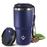 Grsta Thermosbeker, vacuüm-geïsoleerd, 500 ml, koffiebeker om mee te nemen, 8 uur ijskoud / 6 uur warm, thermobeker met draagriem, lekvrije drinkbeker, geïsoleerd, isolatiebeker voor warme en koude