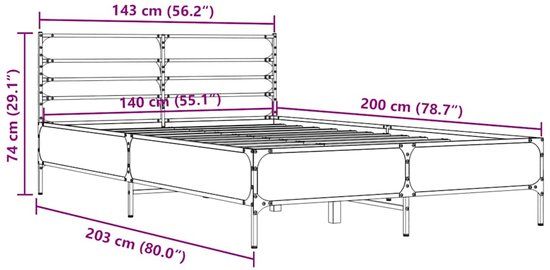vidaXL Bedframe Bewerkt Hout Metaal Sonoma Eikenkleurig 140x200 cm