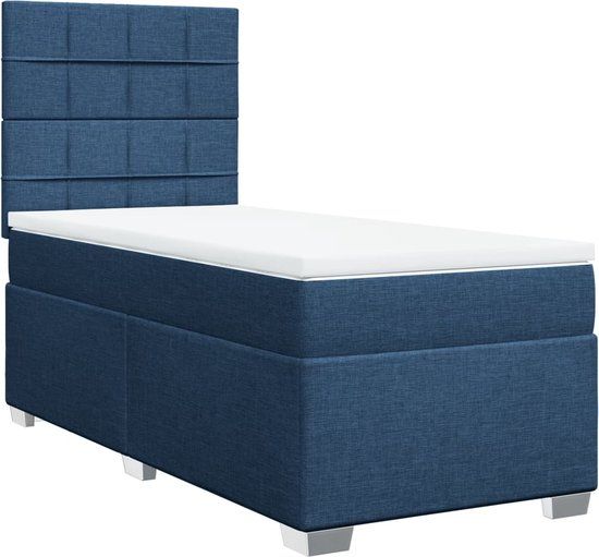 vidaXL Boxspring met matras stof blauw 90x190 cm