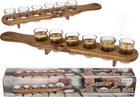 Wooden Shot Glass Holder - 45 cm - Includes 6 Shot Glasses - Disposable