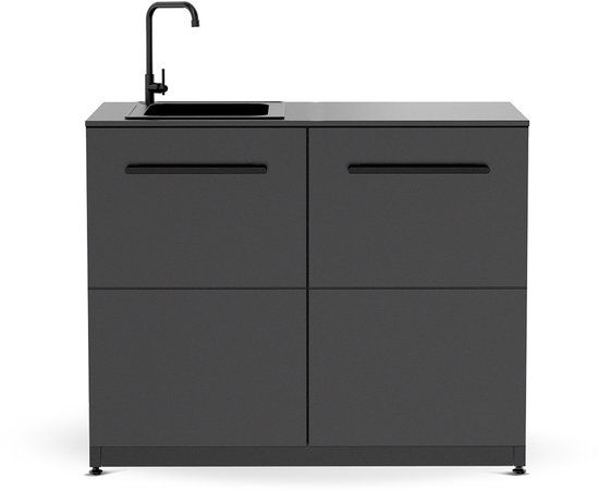 Cozze® Elements Buitenkeuken Module 110 cm met Ingebouwde Spoelbak – HPL Werkblad 15 mm – Mat Zwart – 90x110x60 cm