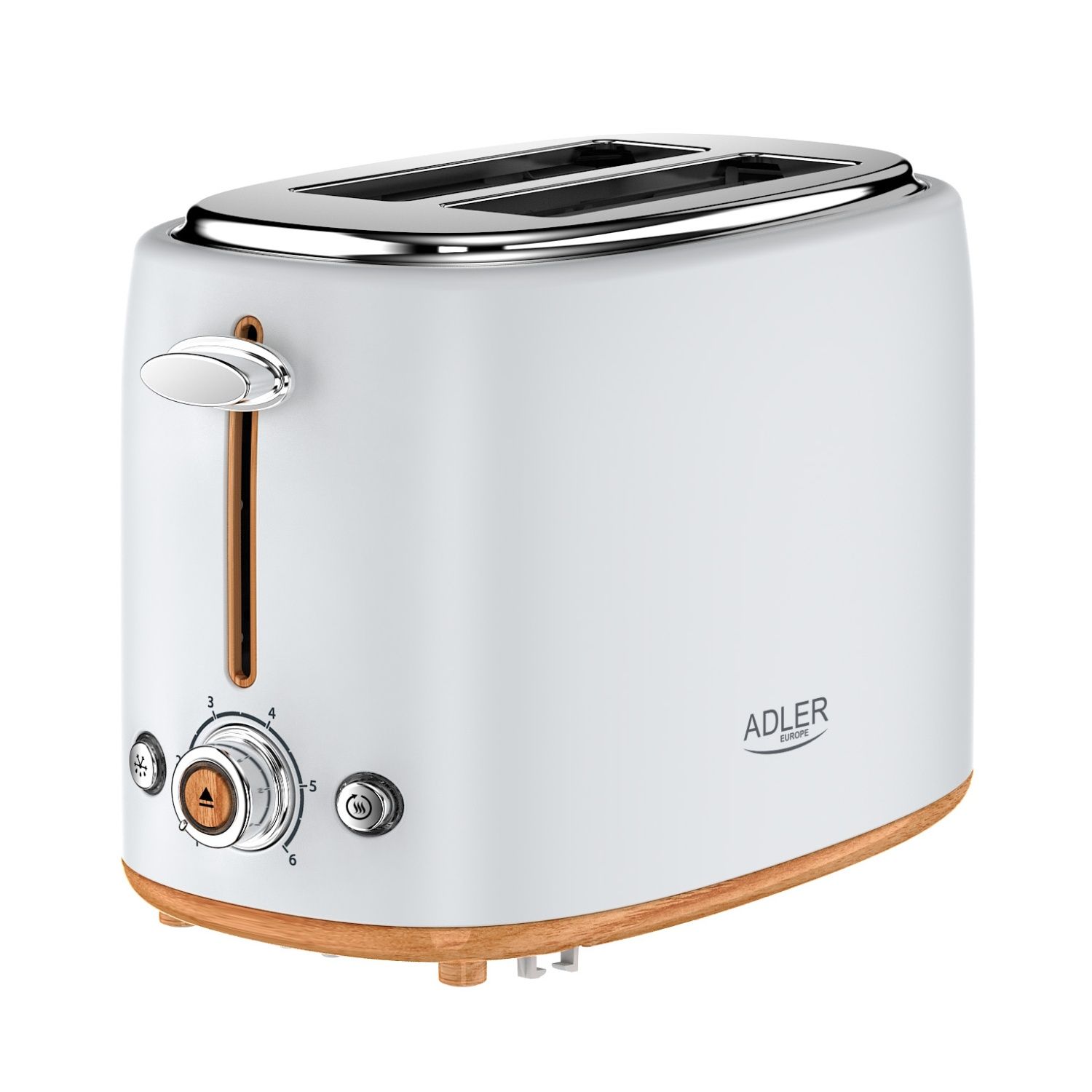Adler Broodrooster met ontdooifunctie en rolrek, vermogen 950W, witte kleur, CE-certificaat, nieuwe automatische schakelaar.