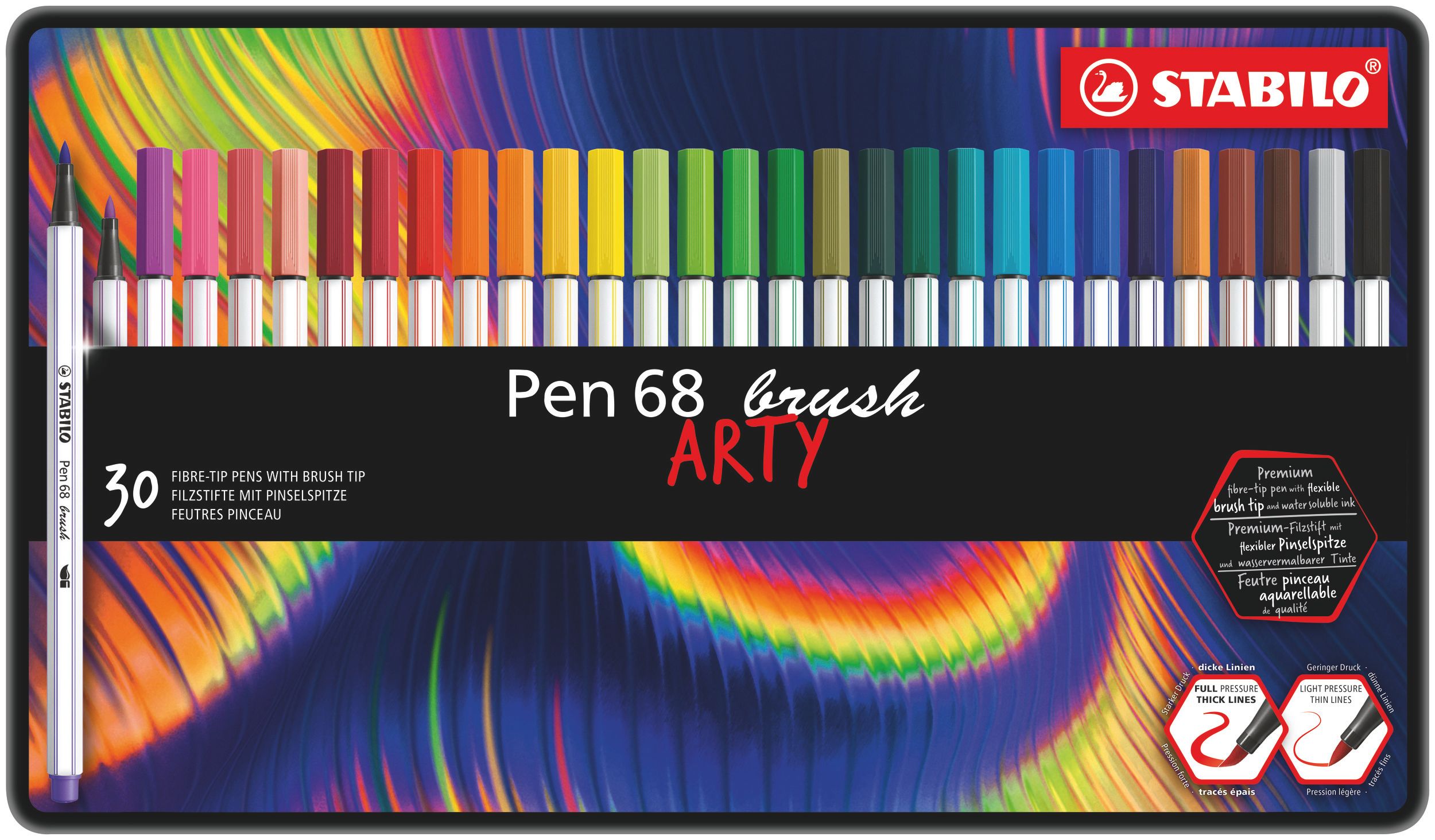 Stabilo Pen 68 brush - ARTY metalen etui met 30 kleuren