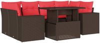 vidaXL 7-delige tuinbankset met kussens, bruin, polyrotan