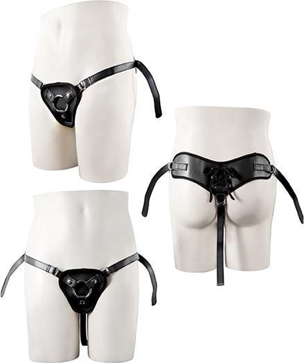 NMC STRAPON Zwart PU HARNESS WITH TWO RINGS