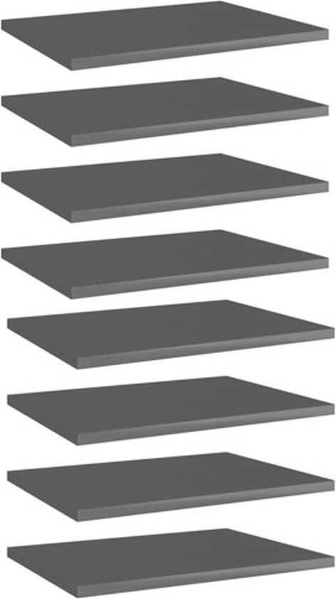 vidaXL Wandschappen - 8 stuks - 40x30x1,5 cm - Bewerkt Hout - Hoogglans Grijs