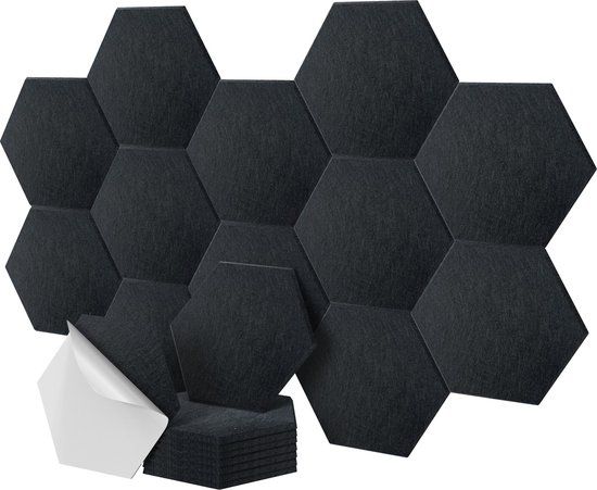 Merkloos Relaxdays Akoestische wandpanelen - 18 stuks - zelfklevend - 30x26 cm - zwart