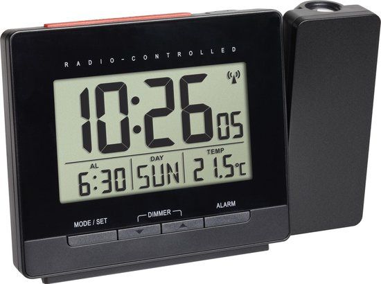 TFA Dostmann TFA 60.010604 - Wekker - Zwart - LCD - Projectie - Snooze - Datum - Thermometer