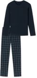 SCHIESSER Fine Interlock pyjamaset - heren pyjama lang interlock V-hals geruit nachtblauw