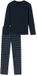 SCHIESSER Fine Interlock pyjamaset - heren pyjama lang interlock V-hals geruit nachtblauw