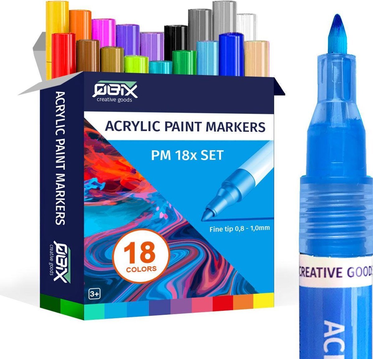 QBIX Verfstiften - Acrylverf - Acrylstiften Set van 18 Kleuren - Geschikt voor alle ondergronden - 1mm