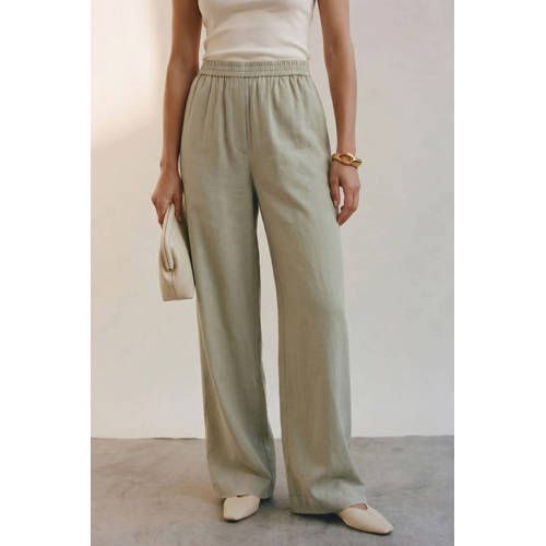 AWARE wide leg high waist casual broek - lichtgroen