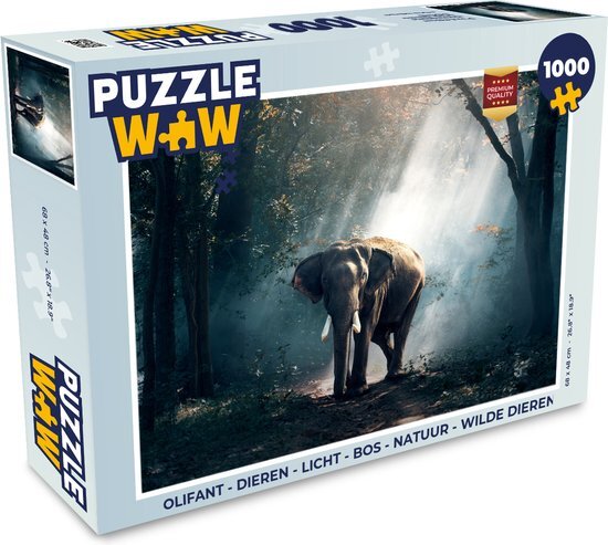 MuchoWow Puzzel Olifant - Dieren - Licht - Bos - Natuur - Wilde dieren - Legpuzzel - Puzzel 1000 stukjes volwassenen - Sinterklaas cadeautjes - Sinterklaas voor grote kinderen