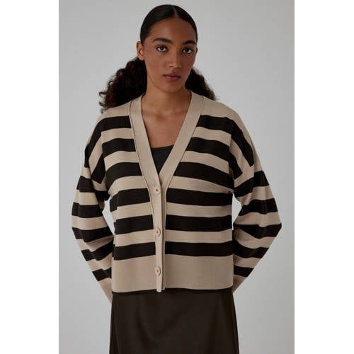 Comma gestreepte gebreid vest beige