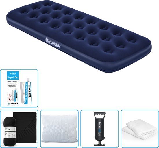 Bestway Luchtbed - 1-Persoons - 76 x 185 x 22 cm - Blauw - Inclusief Hoeslaken, Kussen, Kussenbeschermer, Pomp en Reparatieset