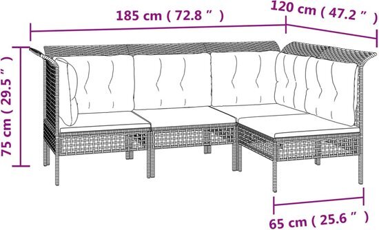 vidaXL 10-delige Loungeset met kussens poly rattan grijs