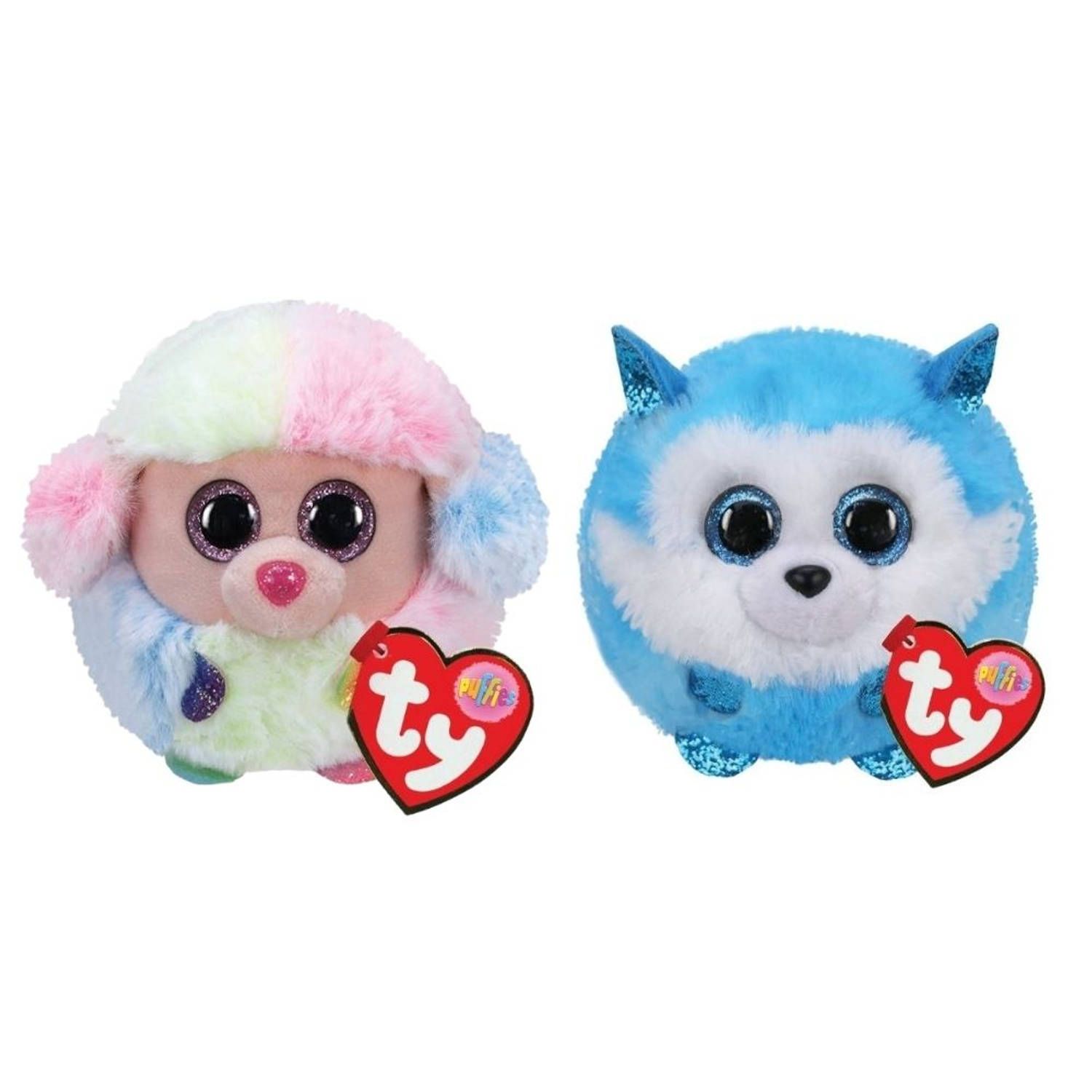 TY - Knuffel - Teeny Puffies - Rainbow Poodle & Prince Husky - Meerkleurig