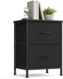 SONGMICS Nachtkastje met 2 Stoffen Lades, 39,6 x 30 x 53,2 cm | Bijzettafel met Stalen Frame, voor Slaapkamer en Woonkamer, Inkt zwart en Ebbenhout Zwart, BELLAH Collectie LGS312BH03