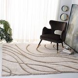 Safavieh Florida Shag Collection Hoogpolig tapijt voor woonkamer, eetkamer, slaapkamer, hoogpolig, crème-beige, 122 x 122 cm