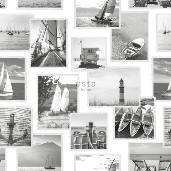 Esta Home behang foto collage strand donkergrijs en wit - 138956 van uit Regatta Crew - Surf Edition