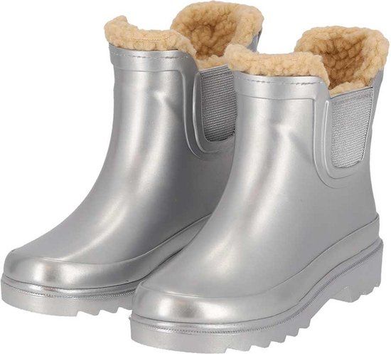 XQ Morethansocks Chelsea regenlaarzen kinderen Fake Fur voering Zilver Metallic
