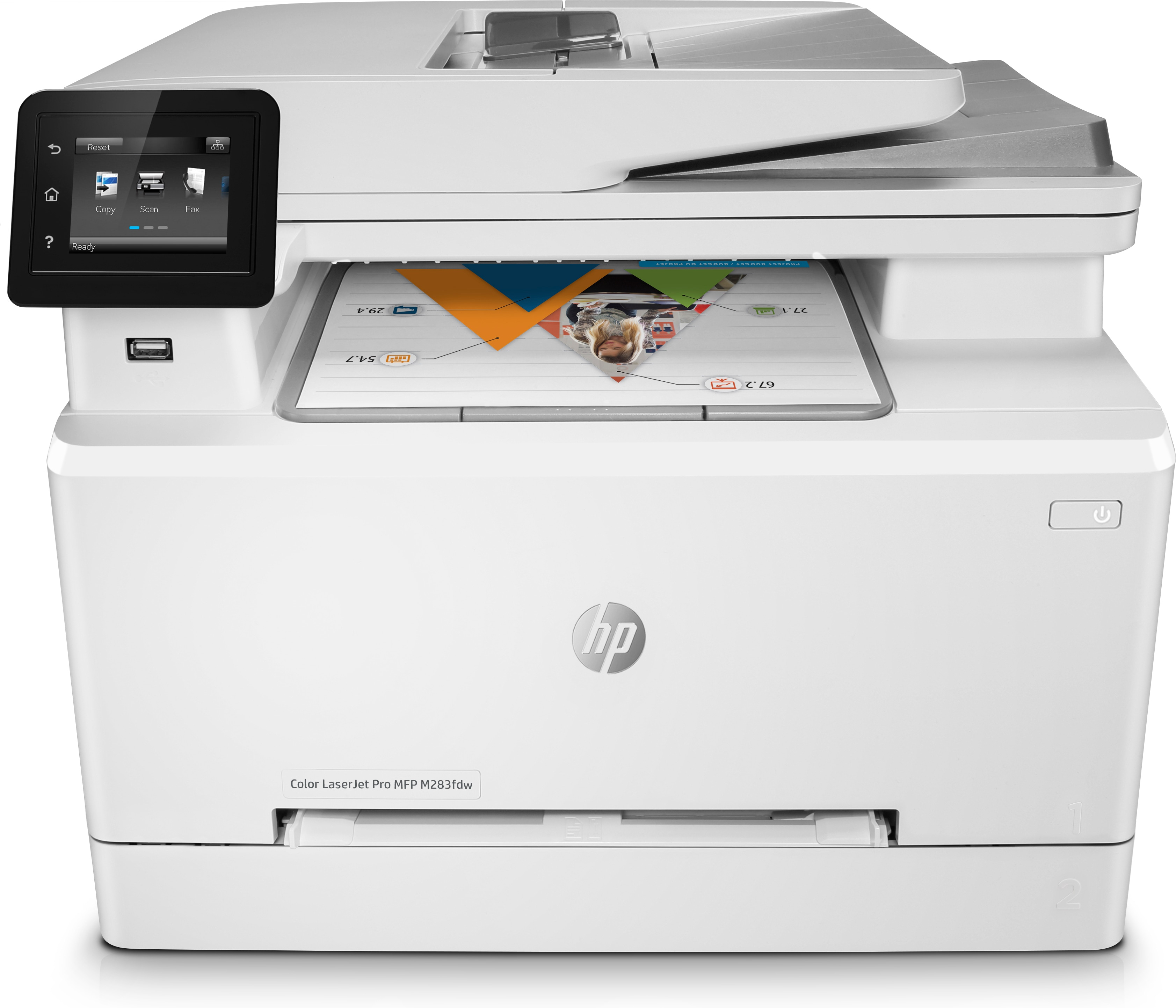 HP HP Color LaserJet Pro MFP M283fdw, Kleur, Printer voor Printen, kopi&#235;ren, scannen, faxen, Printen via USB-poort aan voorzijde; Scannen naar e-mail; Dubbelzijdig printen; ADF voor 50 vel ongekruld