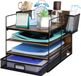 TSDRBWO Porte-courrier pour bureau, bac à documents avec porte-stylos, organisateur de bureau à 4 compartiments en métal, corbeille à papier en maille, casiers de rangement empilables, tiroir à courrier, organisateur de bureau, casier à papier