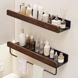 Merkloos / Sans marque Planchet Badkamerplank Wandplank Badkamer Premium Walnoothout & Aluminium Compacte Wandrek