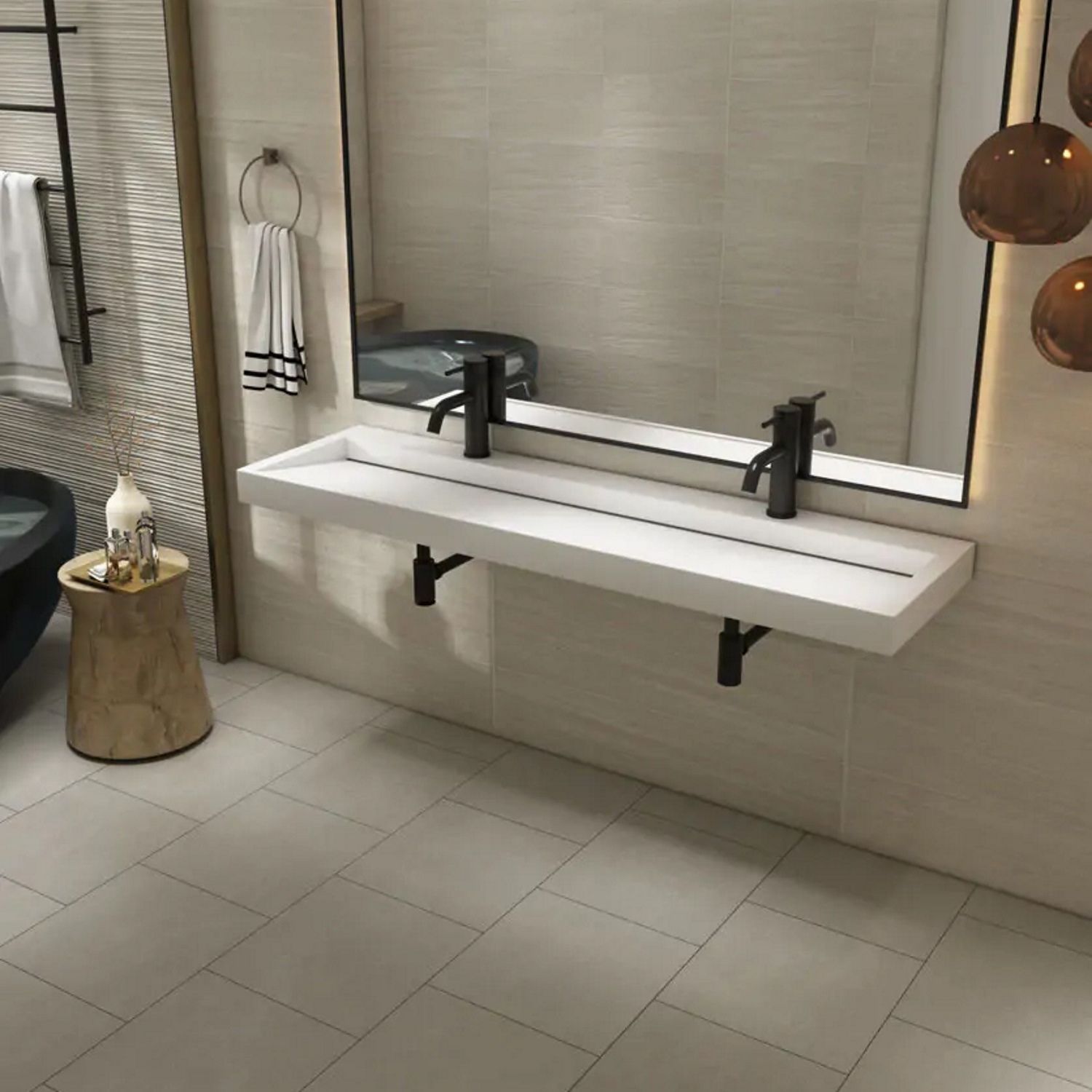 Boss & Wessing Hoya Wastafel 160x45.5 cm Mat Wit - 2 Kraangaten